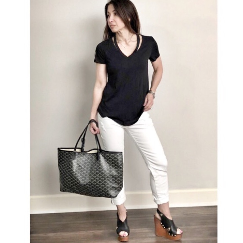 Black V neck short sleeves top with cut outs - Picture 2 of 6